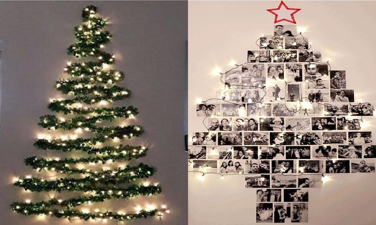 Árbol de Navidad de pared de espumillón y de fotos. Pinterest