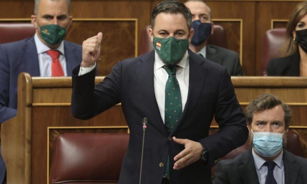 El líder de Vox, Santiago Abascal, junto al portavoz parlamentario, Iván Espinosa de los Monteros, en el Congreso. Europa Press. 