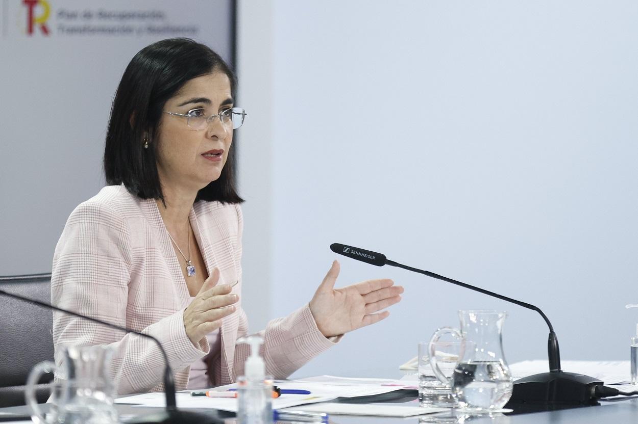 La ministra de Sanidad, Carolina Darias, en una rueda de prensa posterior al Consejo de Ministros. Fuente: Europa Press.