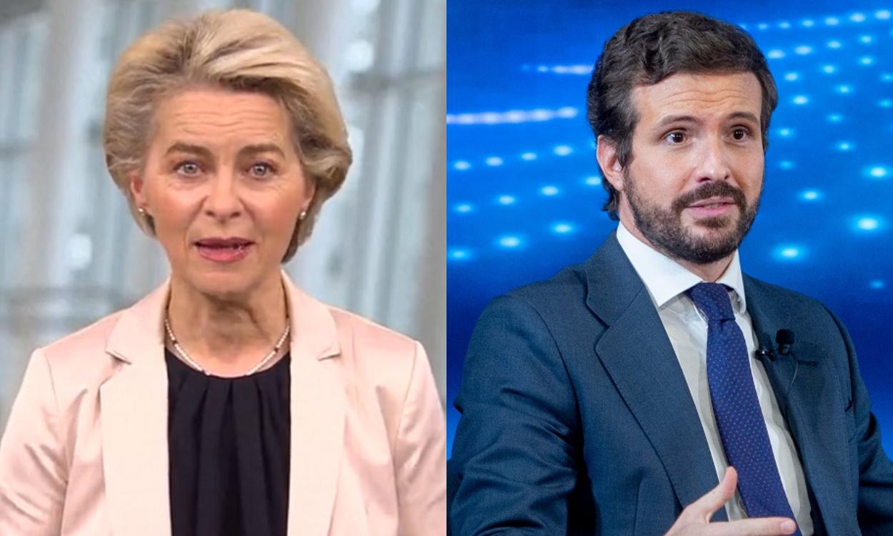 Ursula von der Leyen, presidenta de la CE, y Pablo Casado, líder del PP