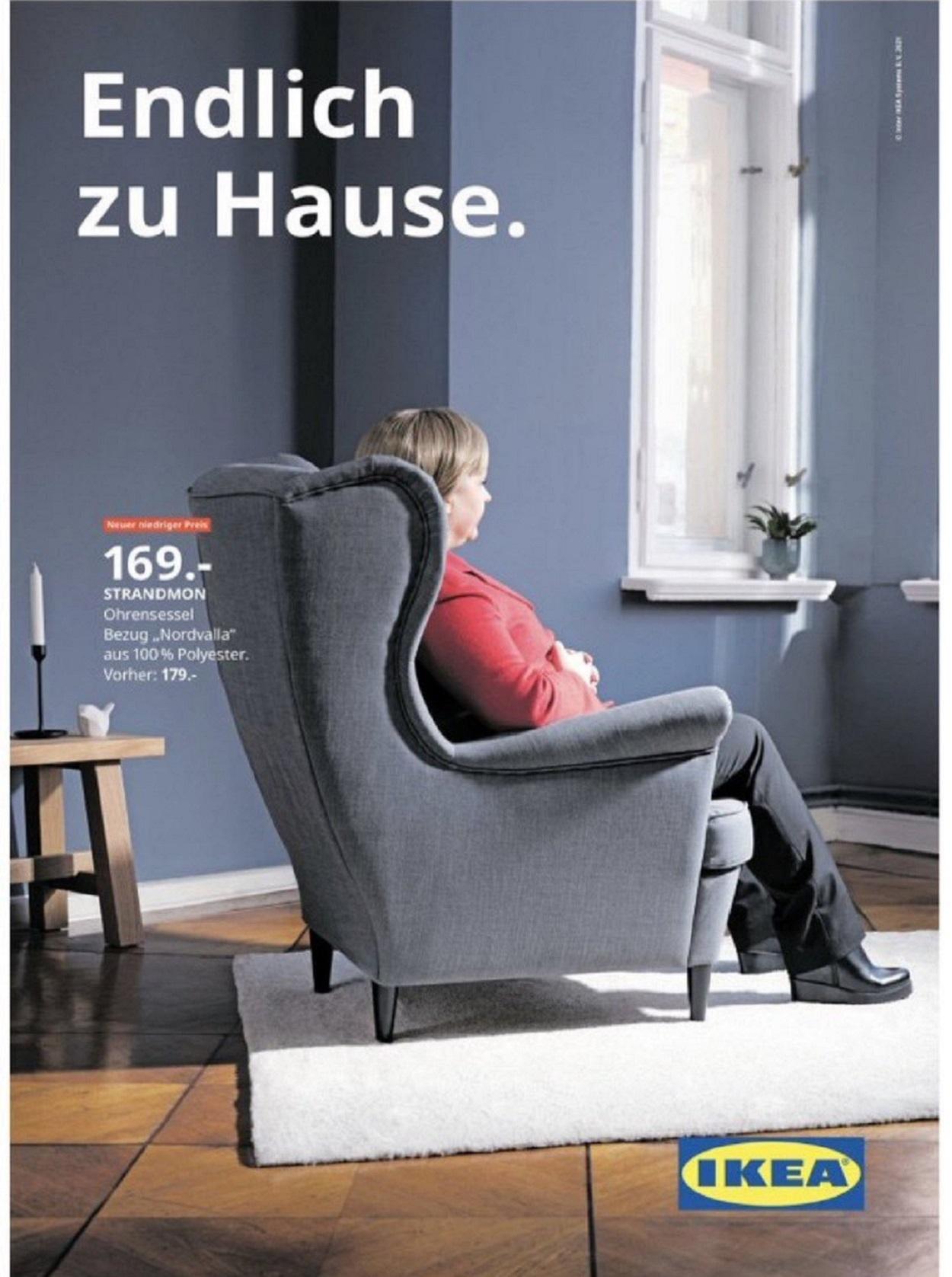 Ikea anuncia un sofá en el que parece que está sentada Angela Merkel el día en el que abandona el cargo. Twitter