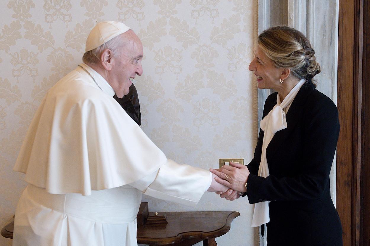 El Papa y Yolanda Díaz en el Vaticano. EP