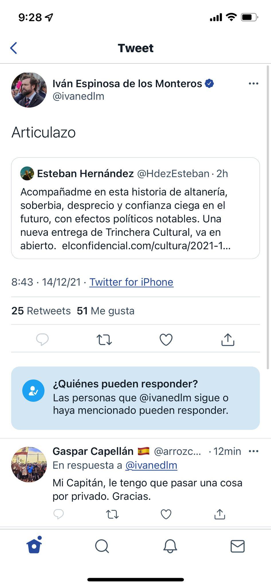 Captura del blindaje del Twitter de Espinosa de los Monteros.