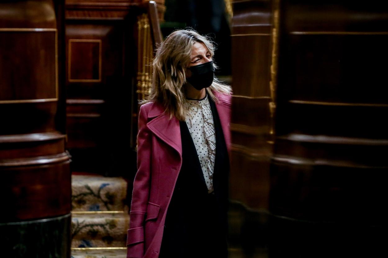 La vicepresidenta segunda y ministra de Trabajo, Yolanda Díaz, en una sesión plenaria en el Congreso de los Diputados