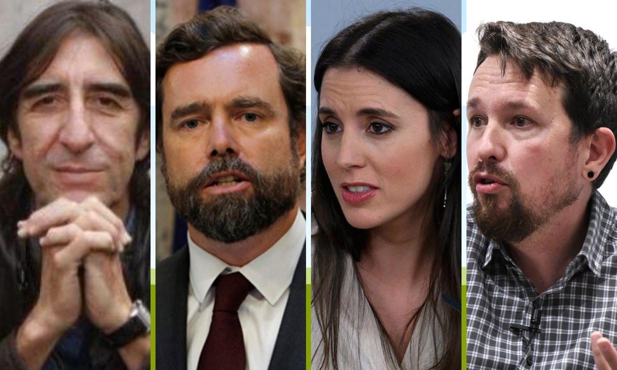 Benjamín Prado, Iván Espinosa de los Monteros, Irene Montero y Pablo Iglesias