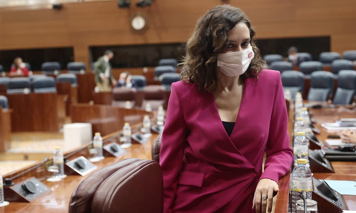 La presidenta de la Comunidad de Madrid, Isabel Díaz Ayuso, durante el Pleno de la Asamblea. EP