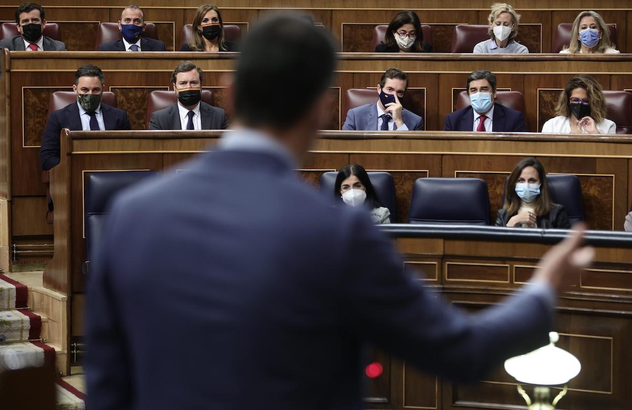 El presidente del Gobierno, Pedro Sánchez, interviene en una sesión de control al Gobierno en el Congreso de los Diputados