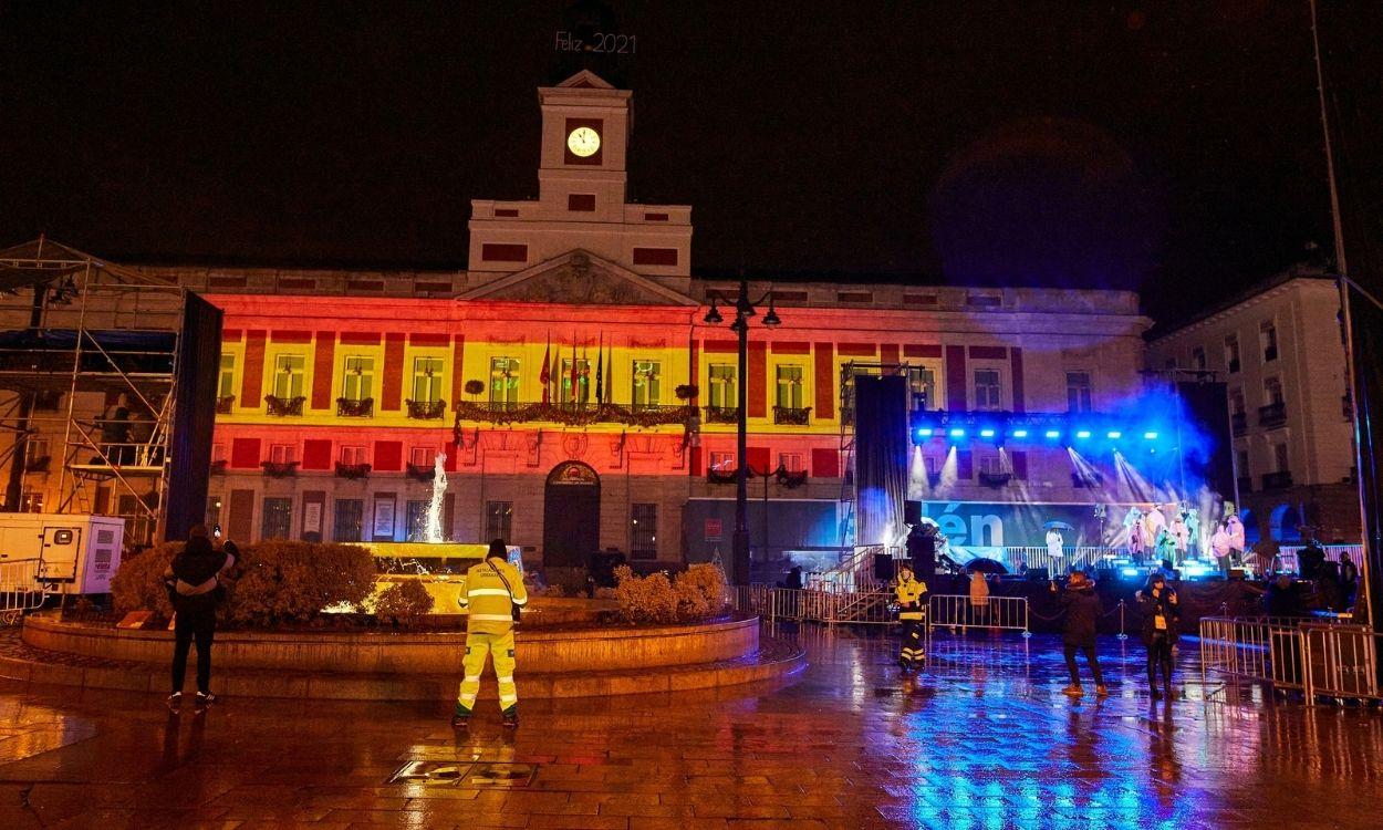 La Puerta del Sol, vacía, en la Nochevieja del año 2020. Europa Press. 