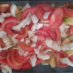 Ensalada castellana y filetes de jamón con pimientos de Padrón