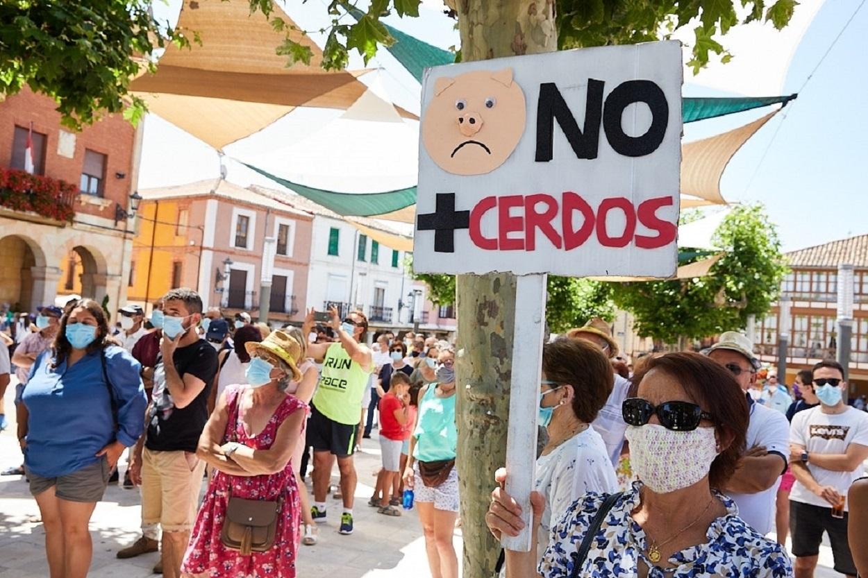 Manifestación contra una macrogranja en Herrera de Duero (Palencia). Europa Press