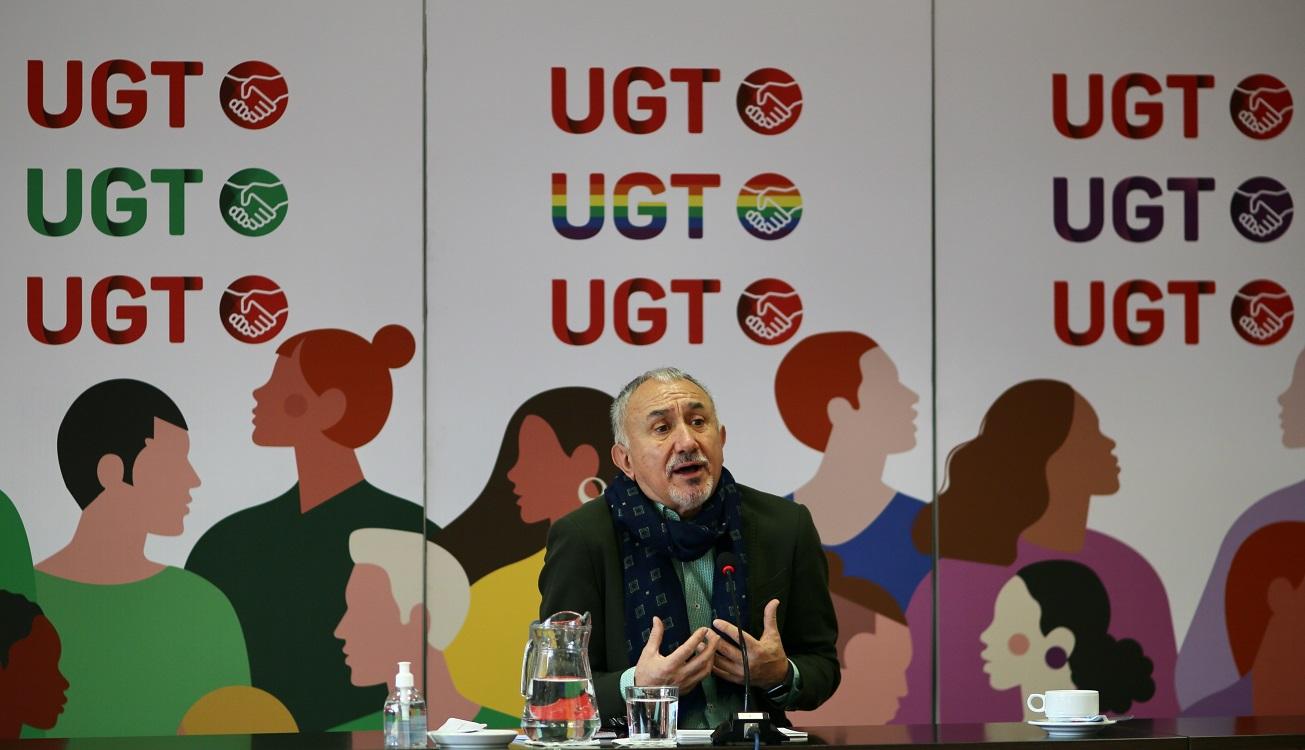 El secretario general de UGT, Pepe Álvarez, en la presentación de objetivos para 2022. Europa Press