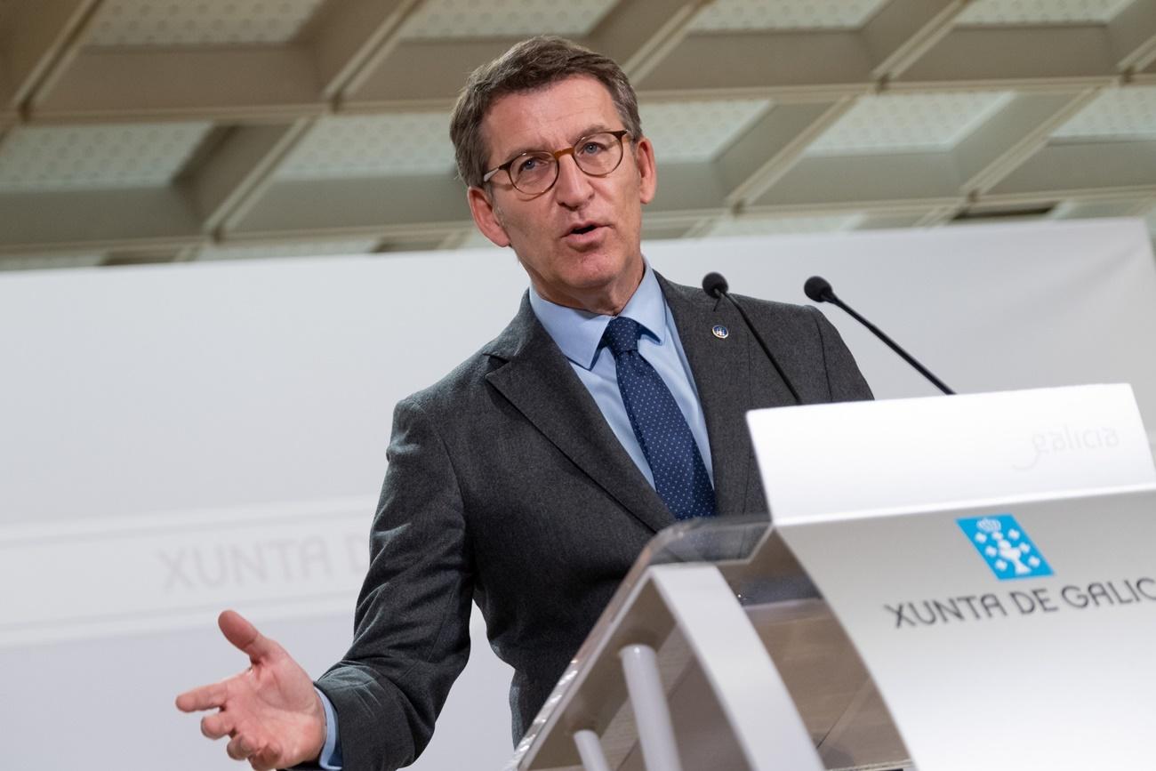 El presidente gallego, Alberto Núñez Feijóo, durante la rueda de prensa de hoy tras el Consello de la Xunta (Foto: Europa Press).