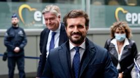 El presidente del PP, Pablo Casado, a su llegada al Consejo Europeo en Bruselas, 21 de octubre de 2021.