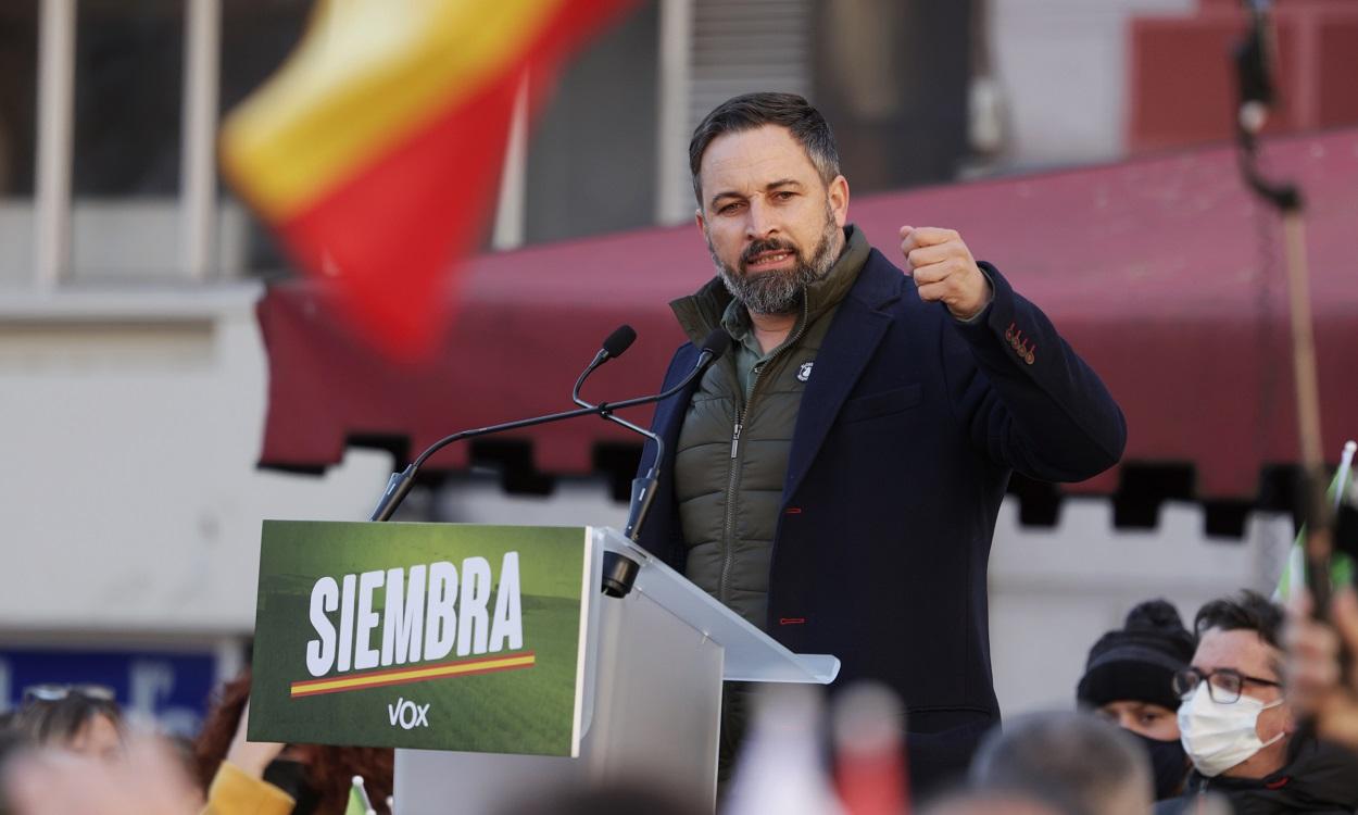 Santiago Abascal, líder de Vox, en precampaña electoral en CyL de cara al 13F. EP