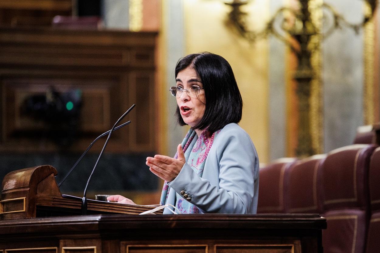 Carolina Darias defiende el uso obligatorio de la mascarilla en exteriores en el Congreso de los Diputados. EP