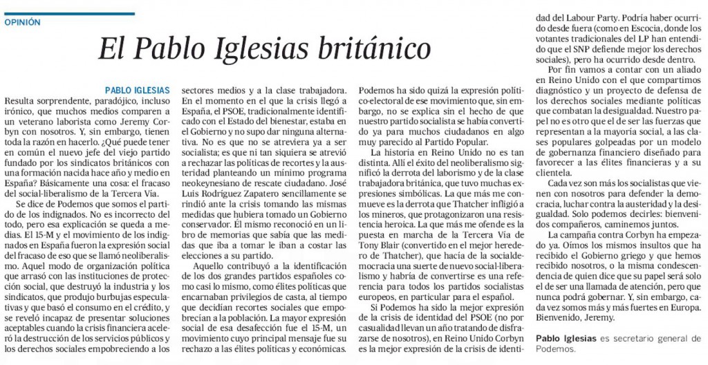 El País 'rectifica' y devuelve a la columna de Iglesias su titular original, interrogantes incluidos