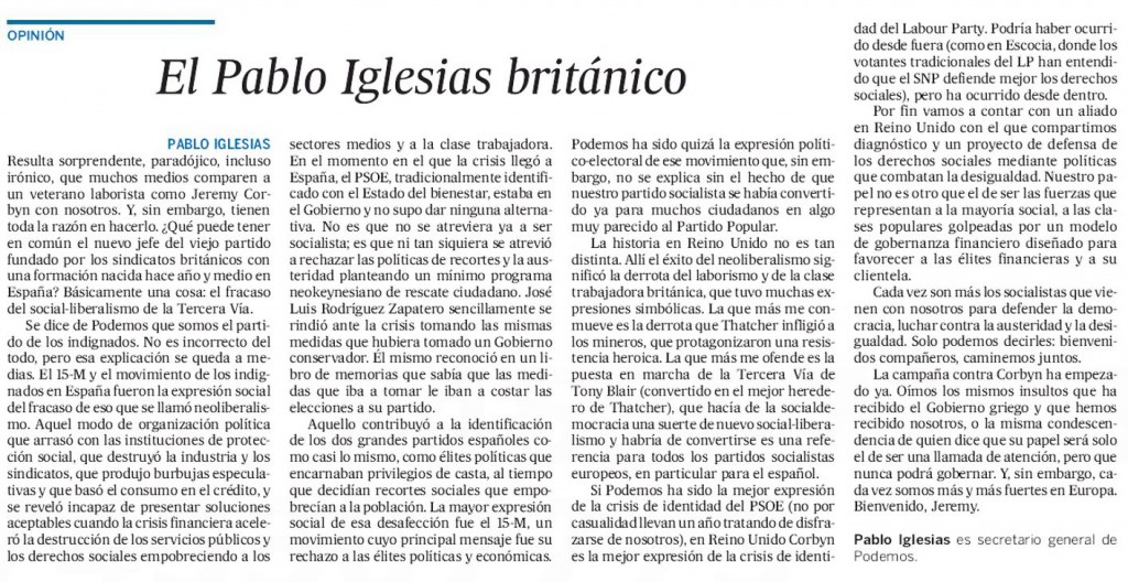 El País 'rectifica' y devuelve a la columna de Iglesias su titular original, interrogantes incluidos El País 'rectifica' y devuelve a la columna de Iglesias su titular original, interrogantes incluidos