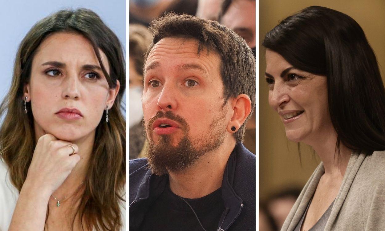 Irene Montero, Pablo Iglesias y Macarena Olona