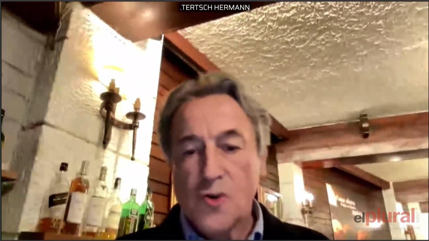 Hermann Tertsh interviene por videollamada en el Parlamento Europeo.