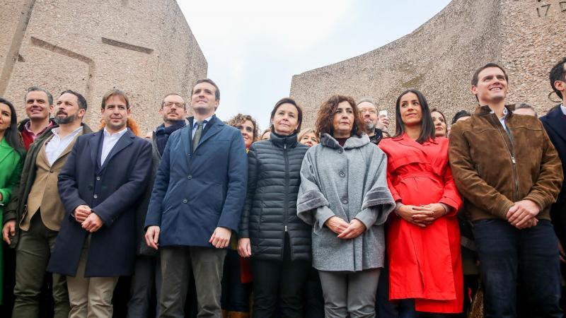 Imagen de archivo de dirigentes del PP, Ciudadanos y Vox en la plaza de Colón de Madrid