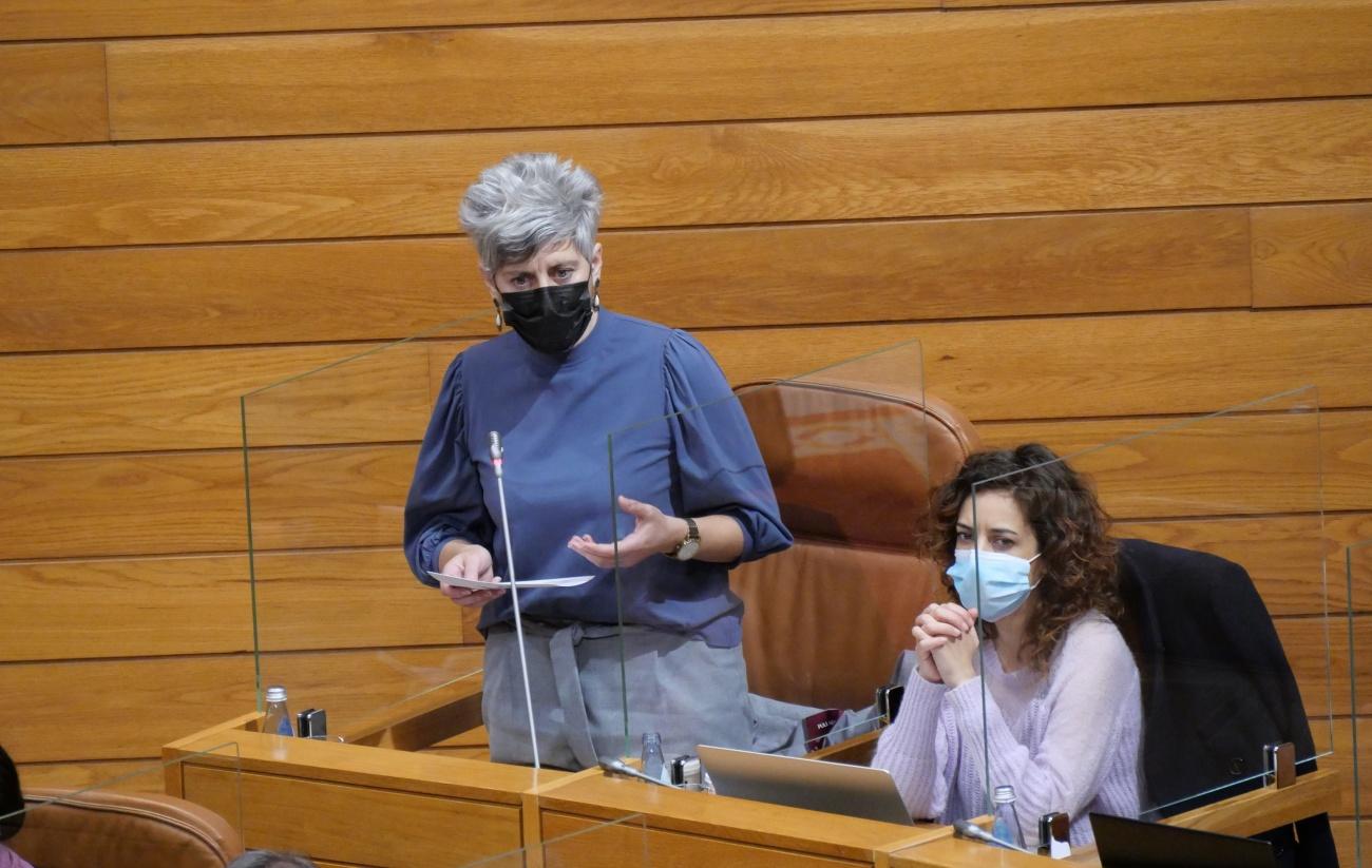 La diputada del BNG, Mercedes Queixas, hoy durante su intervención en el Parlamento gallego (Foto: BNG).