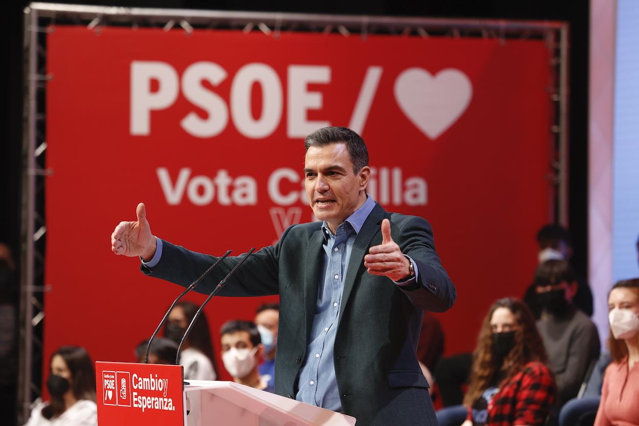 El presidente del Gobierno, Pedro Sánchez, interviene en un acto público de la campaña electoral de Castilla y León. EP