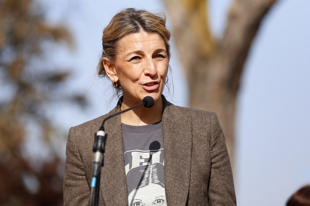 La vicepresidenta segunda del Gobierno y ministra de Trabajo, Yolanda Díaz, durante un acto de campaña en Castilla y León. Fuente: Europa Press.