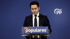 El secretario general del Partido Popular, Teodoro García Egea, en la rueda de prensa de este jueves. Fuente: Europa Press.