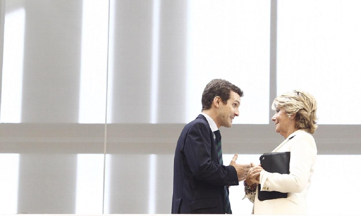 Esperanza Aguirre, expresidenta de Madrid, junto al líder del PP, Pablo Casado. EP