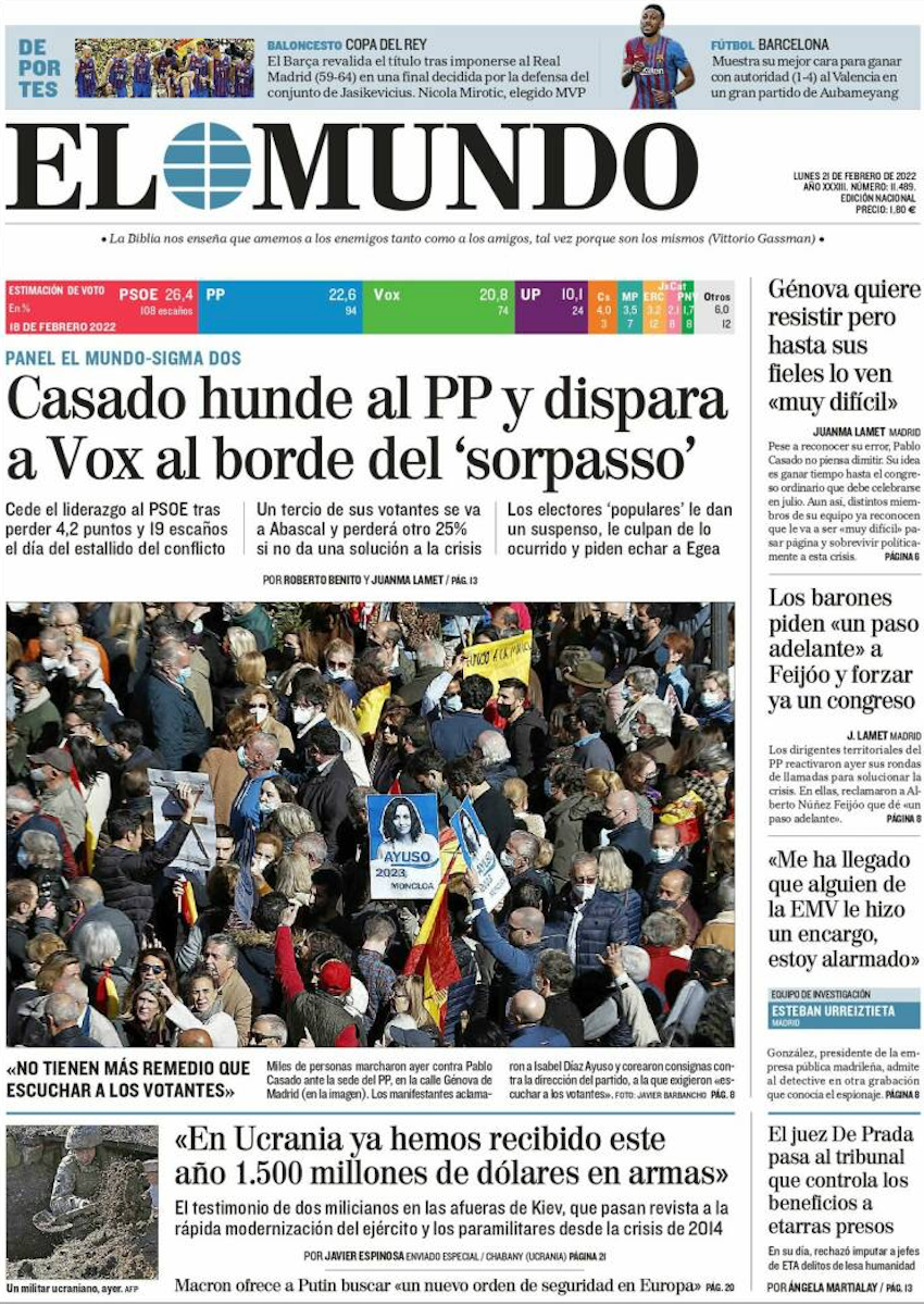 Portada El Mundo sobre Pablo Casado Portada El Mundo sobre Pablo Casado