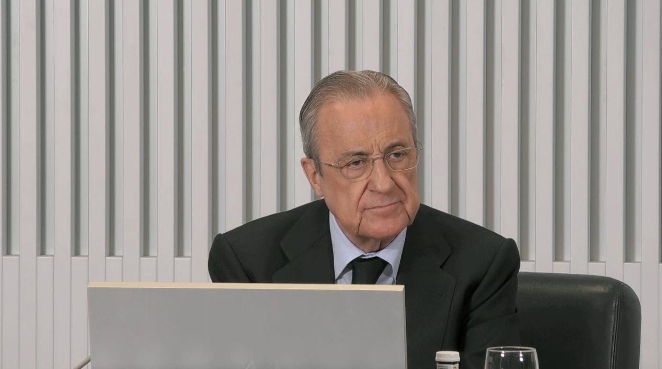 El presidente del grupo ACS, Florentino Pérez, durante la presentación de los resultados de la multinacional del año 2021