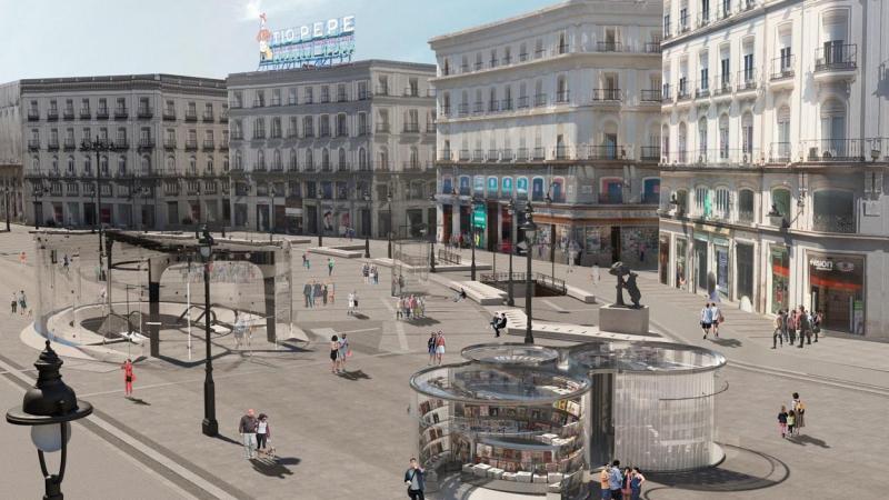 Área con quiosco en el proyecto de la nueva Puerta del Sol. Ayuntamiento de Madrid Área con quiosco en el proyecto de la nueva Puerta del Sol. Ayuntamiento de Madrid