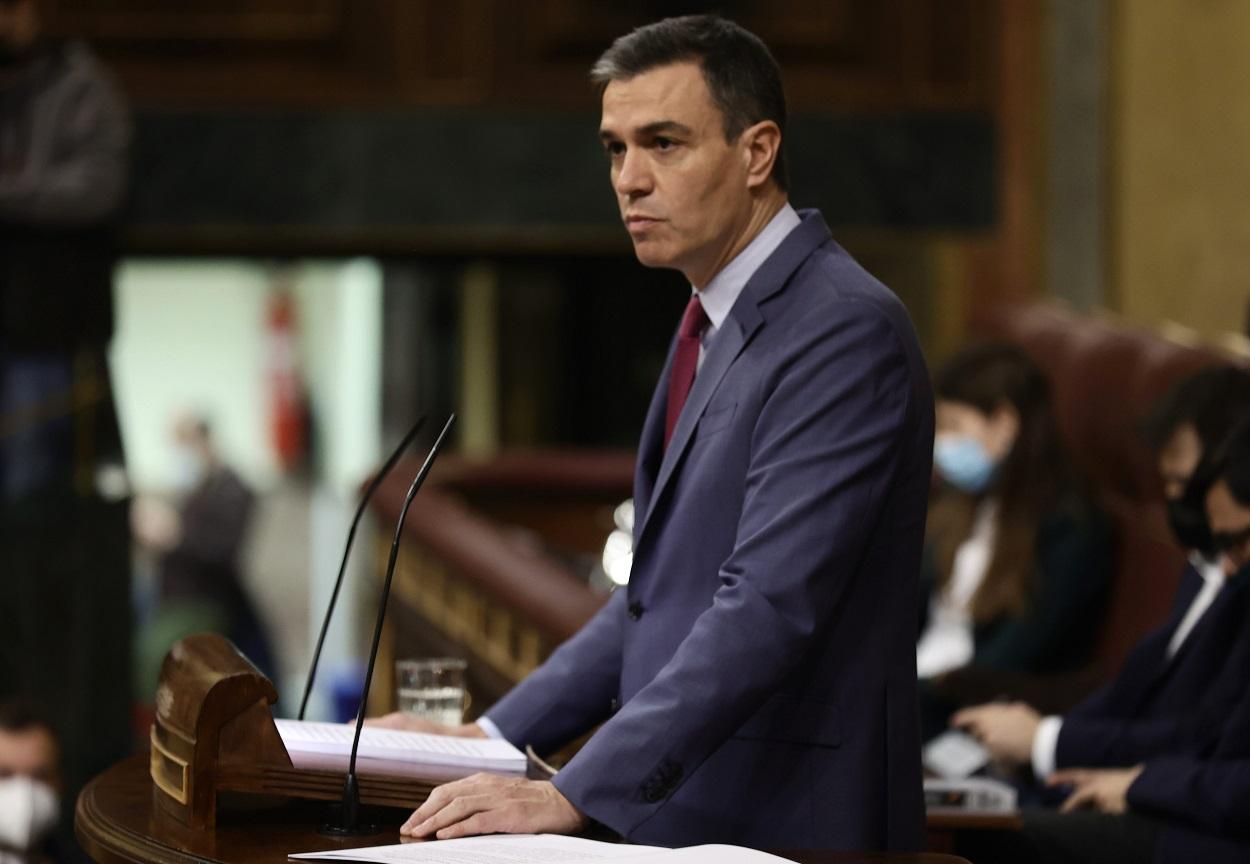 El presidente del Gobierno, Pedro Sánchez, durante su intervención en el Congreso de los Diputados. Europa Press