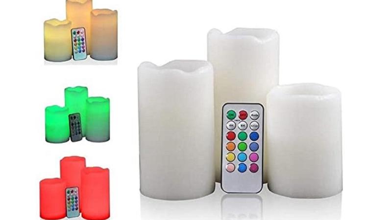Velas de LED de colores y control remoto. Amazon