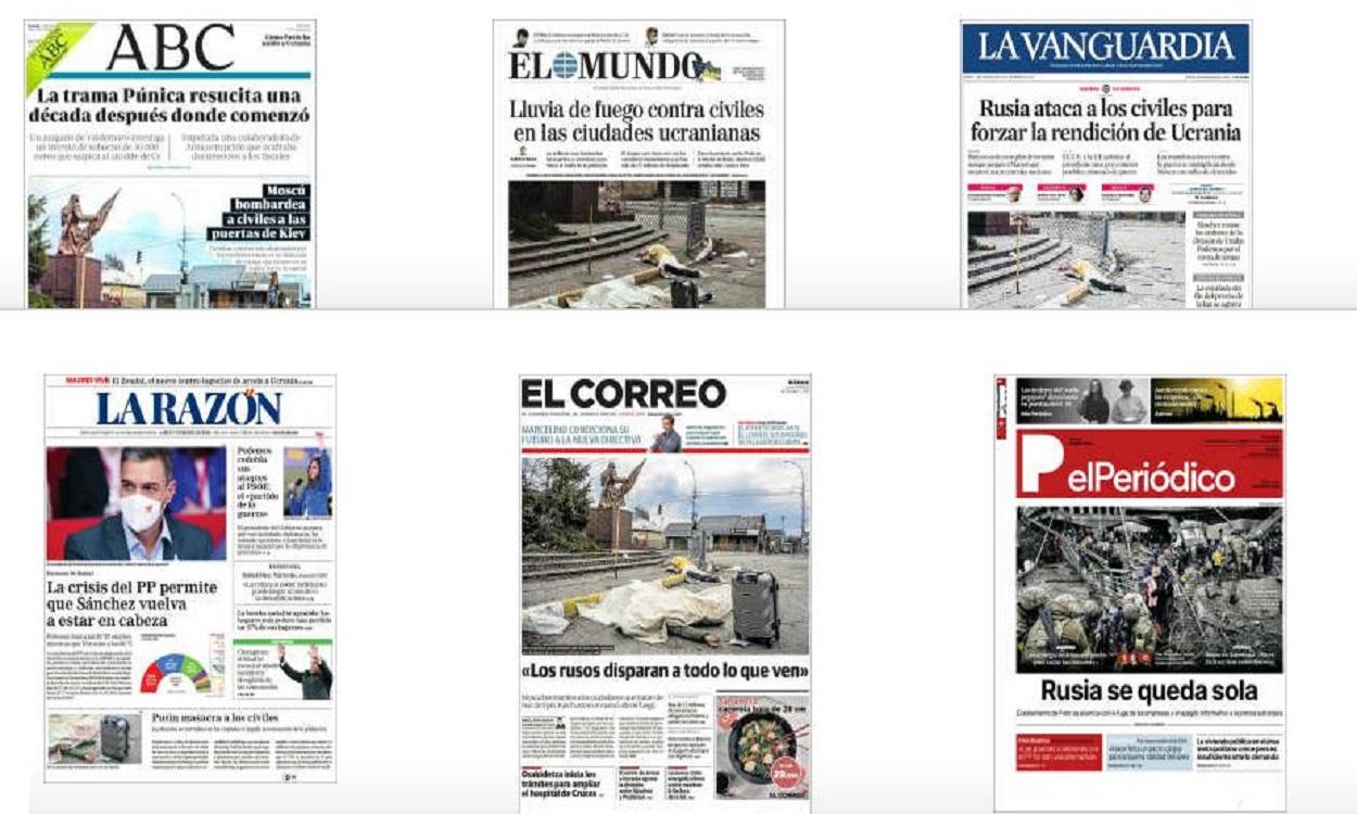 Portada de algunos medios de comunicación. 07/03/2022. (Kiosko.net)