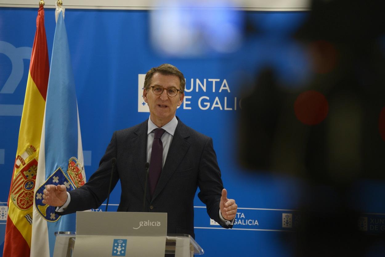 El presidente de la Xunta de Galicia, Alberto Núñez Feijóo, en una rueda de prensa tras la reunión del Consello de la Xunta de Galicia