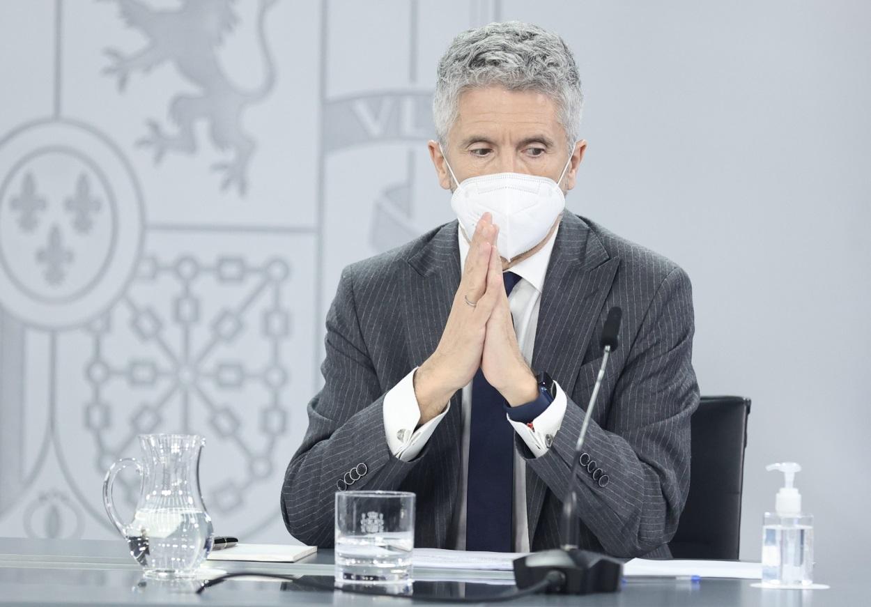 El ministro de Interior, Fernando Grande Marlaska, en una rueda de prensa posterior a una reunión del Consejo de Ministros, en La Moncloa