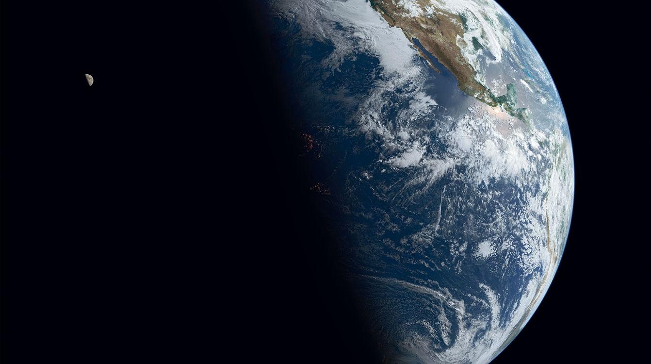 La Tierra y la Luna. Fotografía compuesta. GOES West, 25 de mayo de 2015. NOAA NASA GOES Project Michael Benson, Kinetikon Pictures