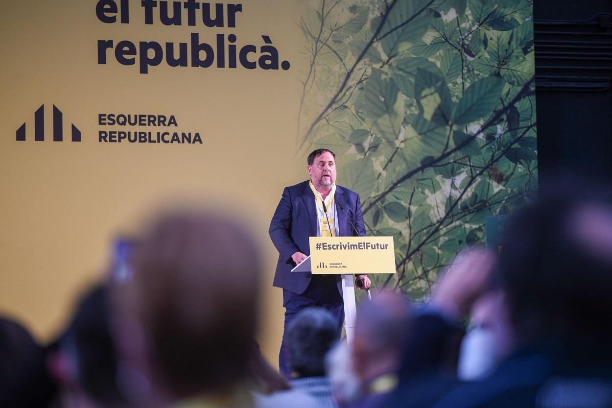 El líder de ERC, Oriol Junqueras, en su discurso en la Conferencia Nacional del partido. Fuente: Europa Press.