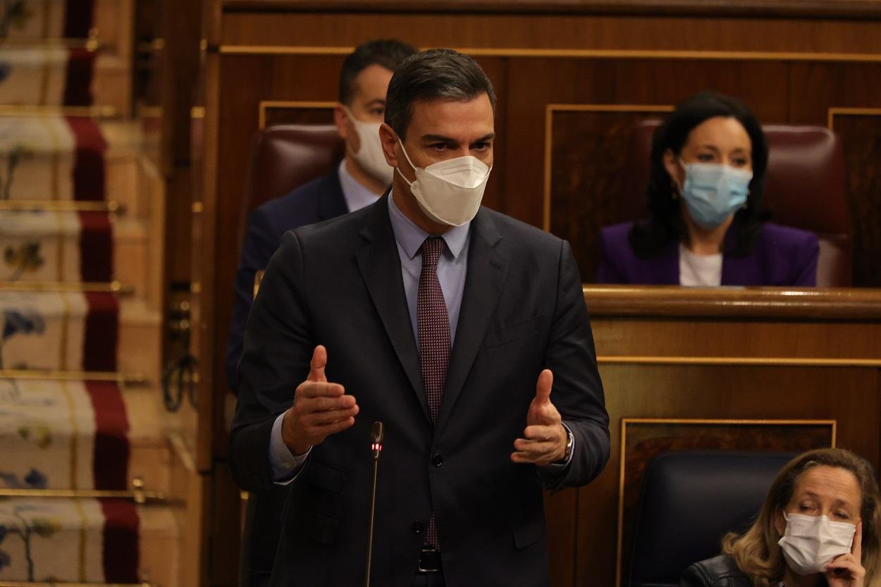 El presidente del Gobierno, Pedro Sánchez, en una sesión de control en el Congreso