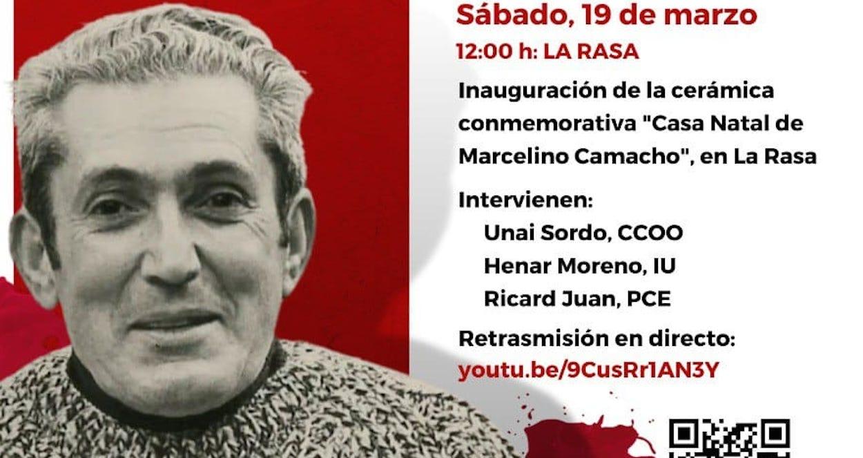 Cartel anunciador del acto de homenaje a Marcelino Camacho, el sábdo 19 en la localidad soriana de La Rasa.