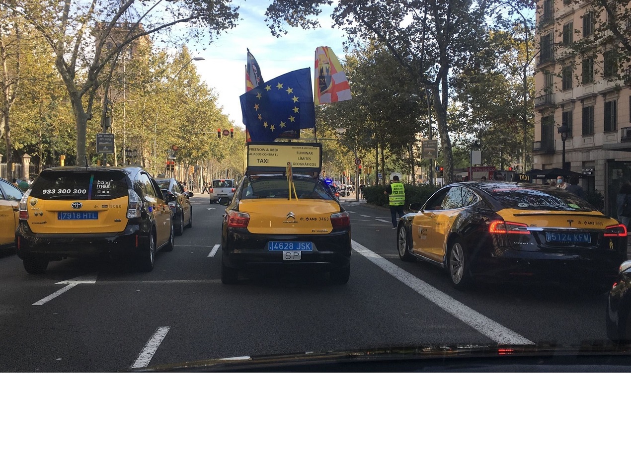 Manifestación de los taxistas de Barcelona en una ocasión anterior. Europa Press