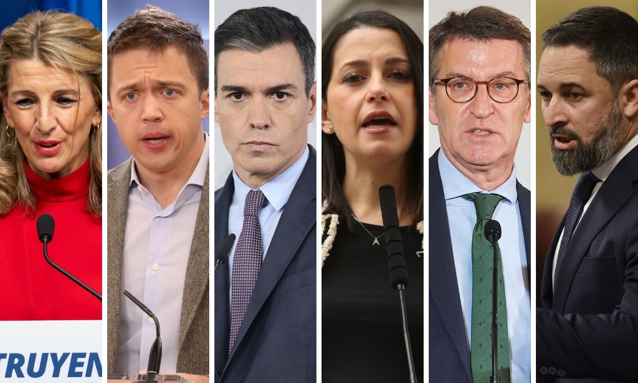 Yolanda Díaz, Íñigo Errejón, Pedro Sánchez, Inés Arrimadas, Alberto Núñez Feijóo y Santiago Abascal. Fuente: elaboración propia.