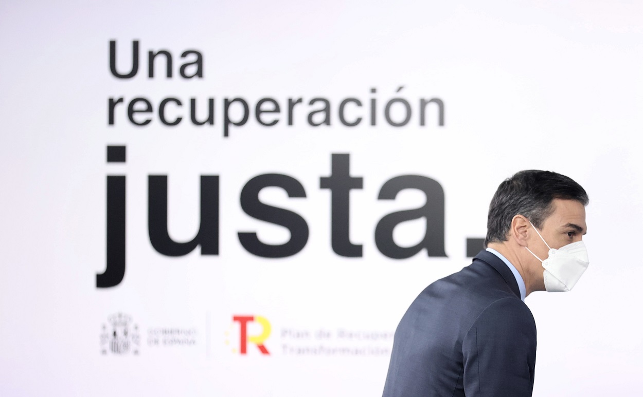 Pedro Sánchez, durante una rueda de prensa en La Moncloa. EP