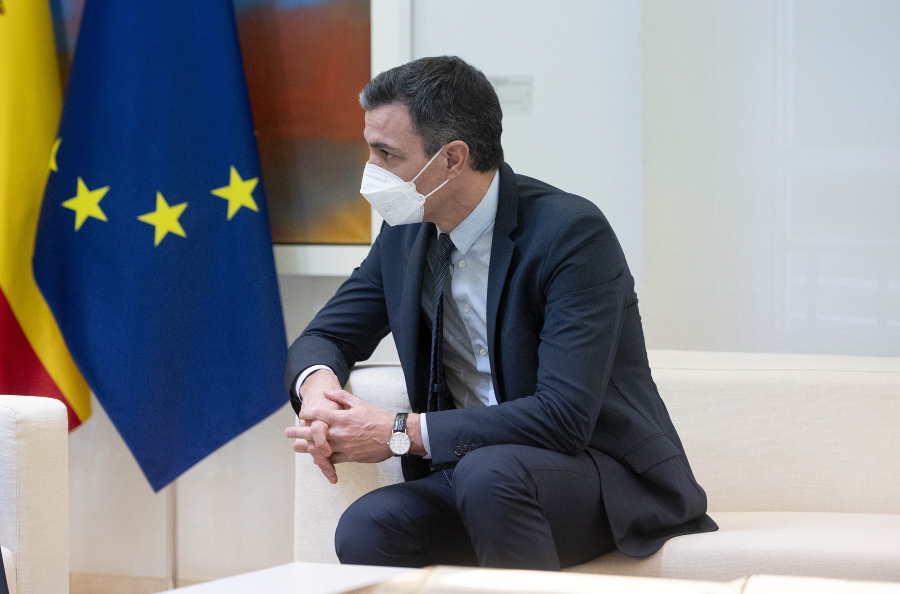 El presidente del Gobierno, Pedro Sánchez, en el Palacio de la Moncloa