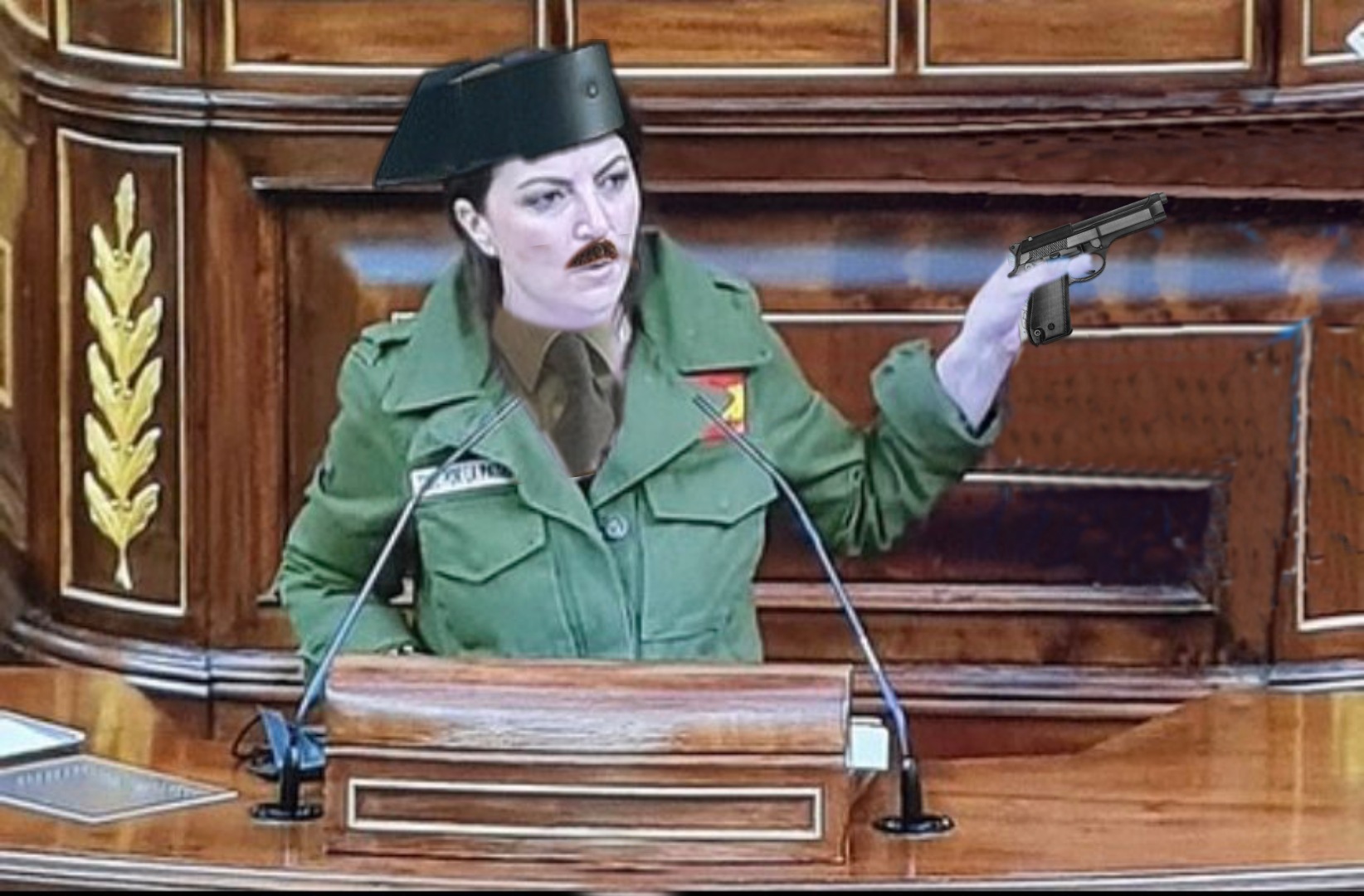 Montaje de Macarena Olona en el Congreso de los Diputados.