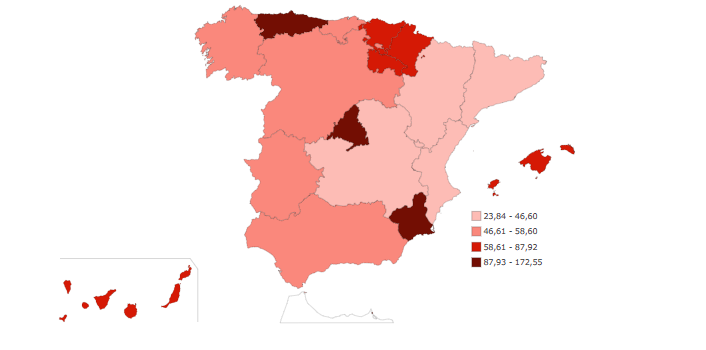 Distribución Sanitarios Salud Mental España. INE