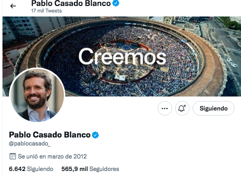 Biografía en Twitter de Casado