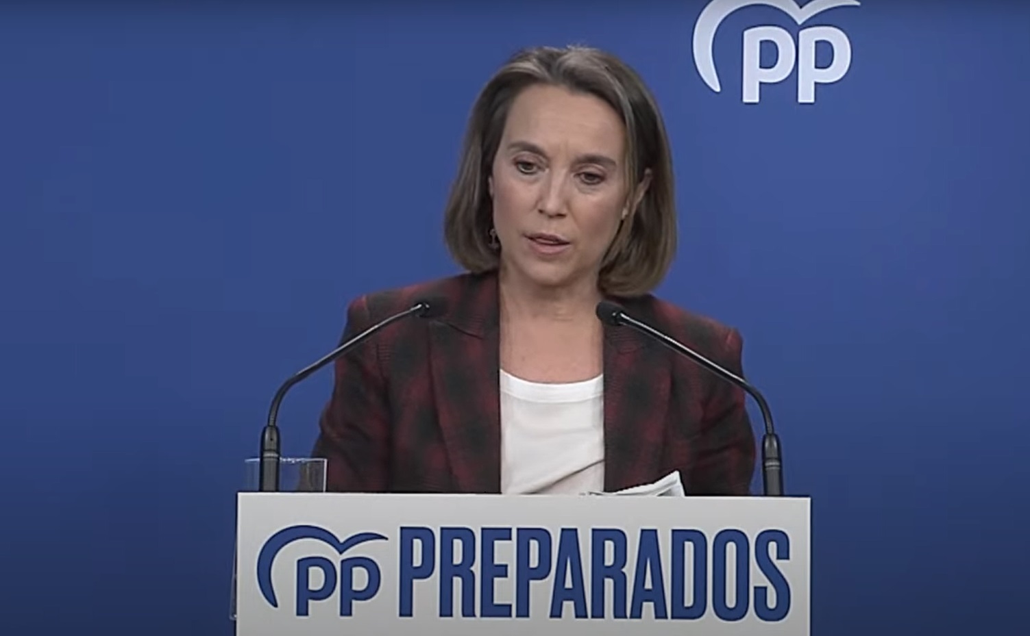 Cuca Gamarra durante su primera ruedad de prensa como secretaria general del PP