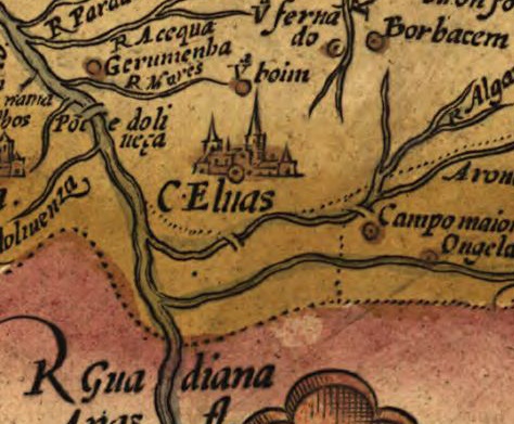 Detalle de Elvas y su cercano puente sobre el rio Caya